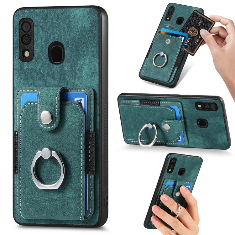 For Samsung Galaxy A30 Retro Skin-feel Ring Card Wallet Phone Case