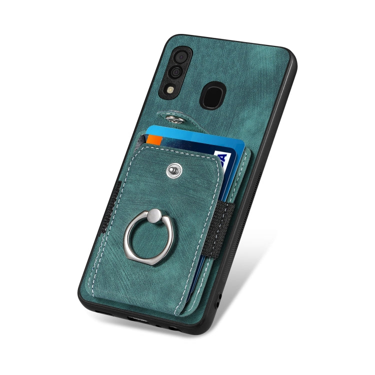 For Samsung Galaxy A30 Retro Skin-feel Ring Card Wallet Phone Case