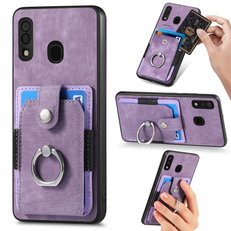 For Samsung Galaxy A30 Retro Skin-feel Ring Card Wallet Phone Case