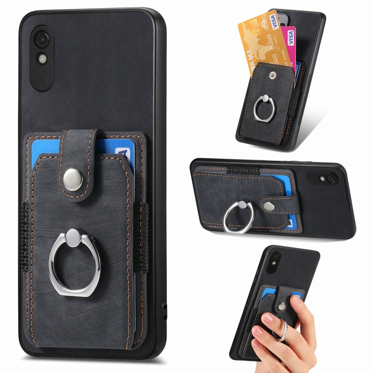 For Xiaomi Redmi 9A Retro Skin-feel Ring Card Wallet Phone Case