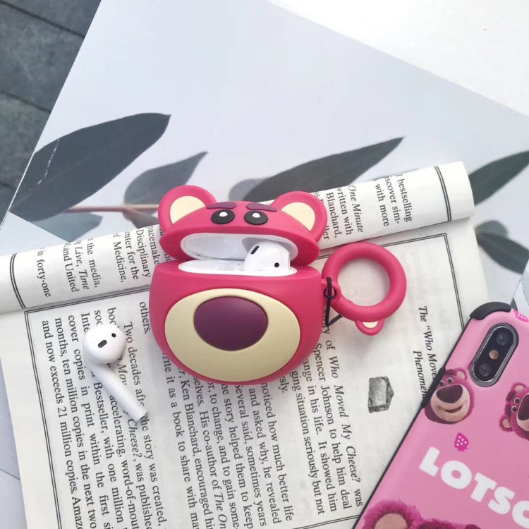 Red Bear Protective Case Bluetooth Earphone Storage Box Silicone Ring Rope Anti-drop Bag  for Apple AirPods 1/2