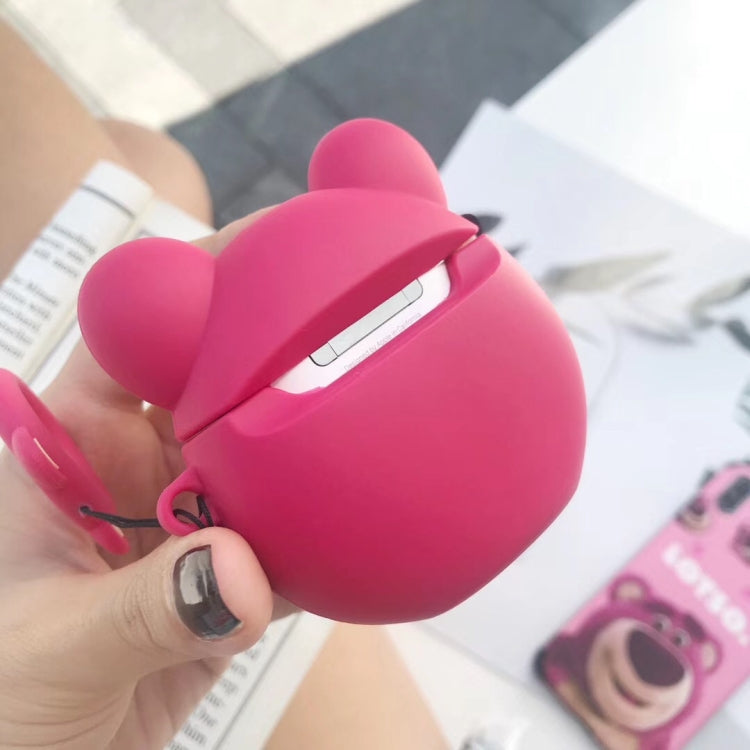 Red Bear Protective Case Bluetooth Earphone Storage Box Silicone Ring Rope Anti-drop Bag  for Apple AirPods 1/2