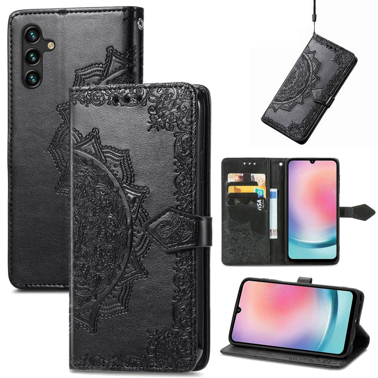 For Samsung Galaxy A24 4G Mandala Flower Embossed Leather Phone Case