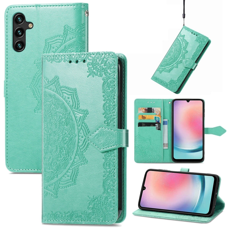 For Samsung Galaxy A24 4G Mandala Flower Embossed Leather Phone Case