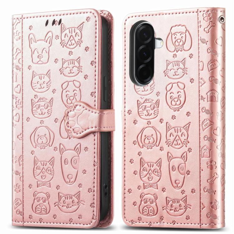 For Samsung Galaxy A27 5G Cat and Dog Embossed Leather Phone Case