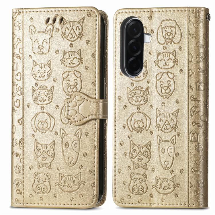 For Samsung Galaxy A27 5G Cat and Dog Embossed Leather Phone Case