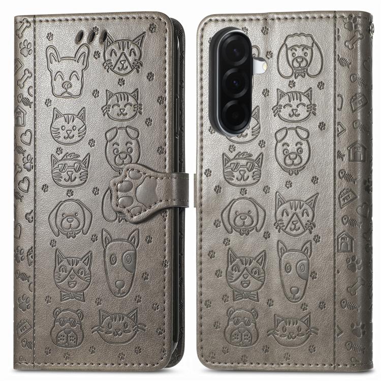 For Samsung Galaxy A27 5G Cat and Dog Embossed Leather Phone Case