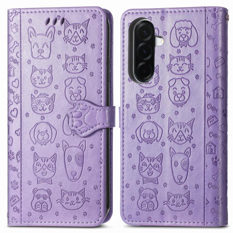 For Samsung Galaxy A27 5G Cat and Dog Embossed Leather Phone Case