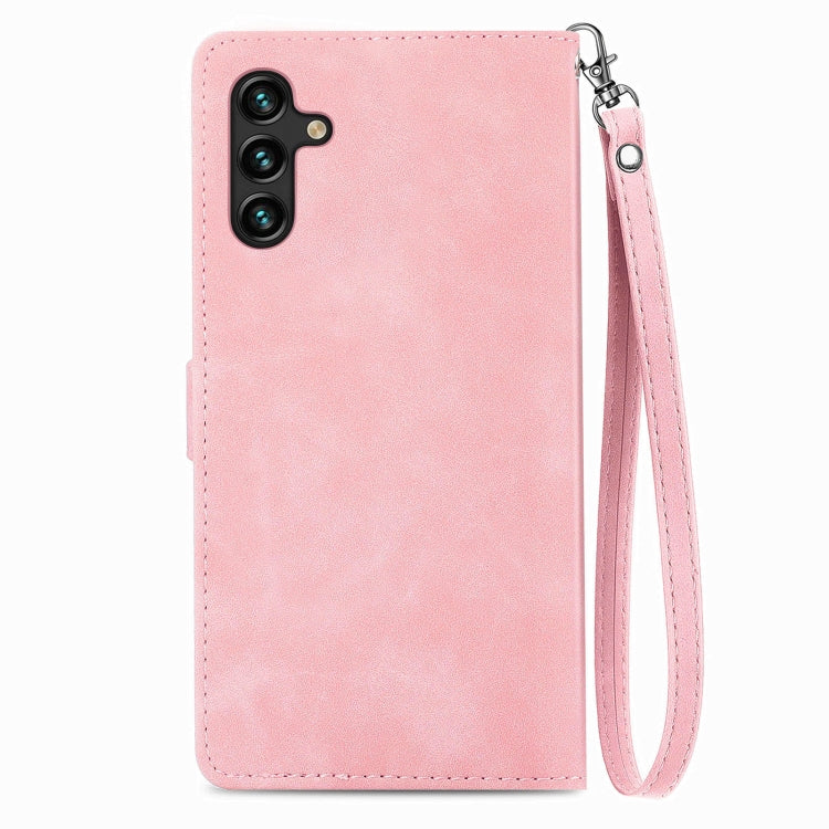 For Samsung Galaxy A24 4G Embossed Flower Zipper Leather Phone Case