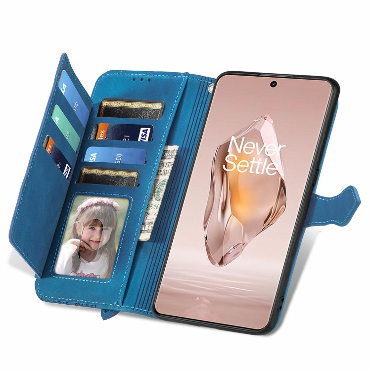 For OnePlus 12R Embossed Flower Zipper Leather Phone Case