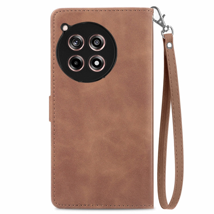 For OnePlus 12R Embossed Flower Zipper Leather Phone Case