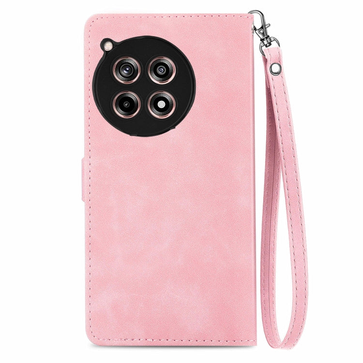 For OnePlus 12R Embossed Flower Zipper Leather Phone Case