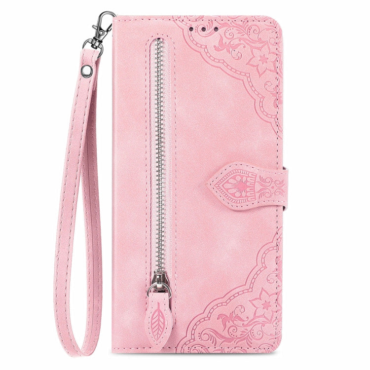 For OnePlus 12R Embossed Flower Zipper Leather Phone Case
