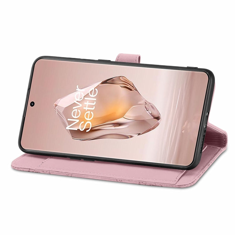 For OnePlus 12R Embossed Flower Zipper Leather Phone Case