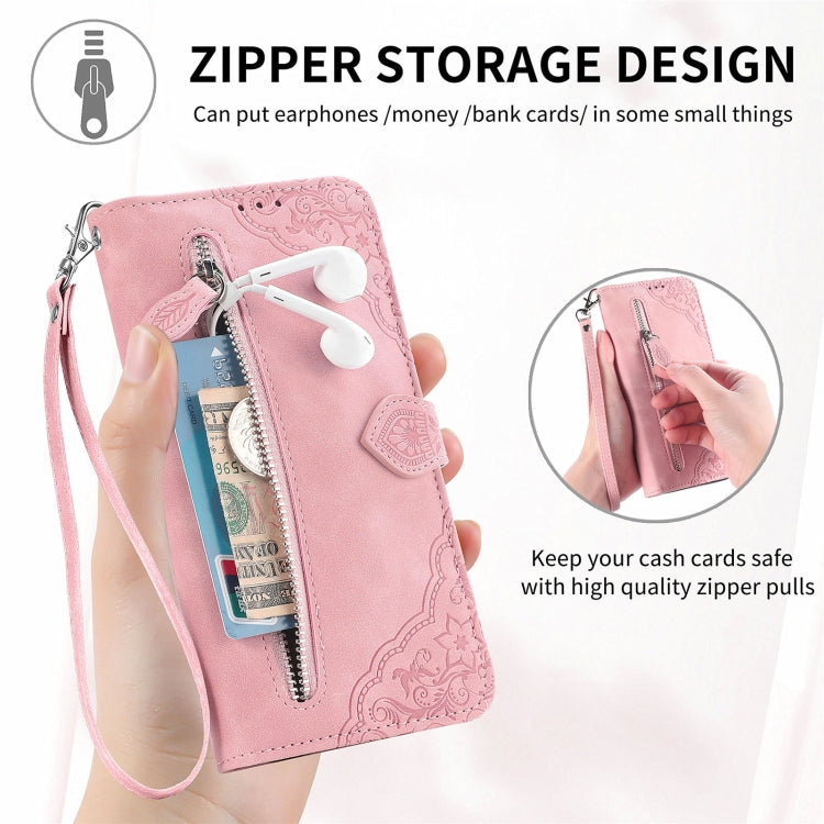 For OnePlus 12R Embossed Flower Zipper Leather Phone Case