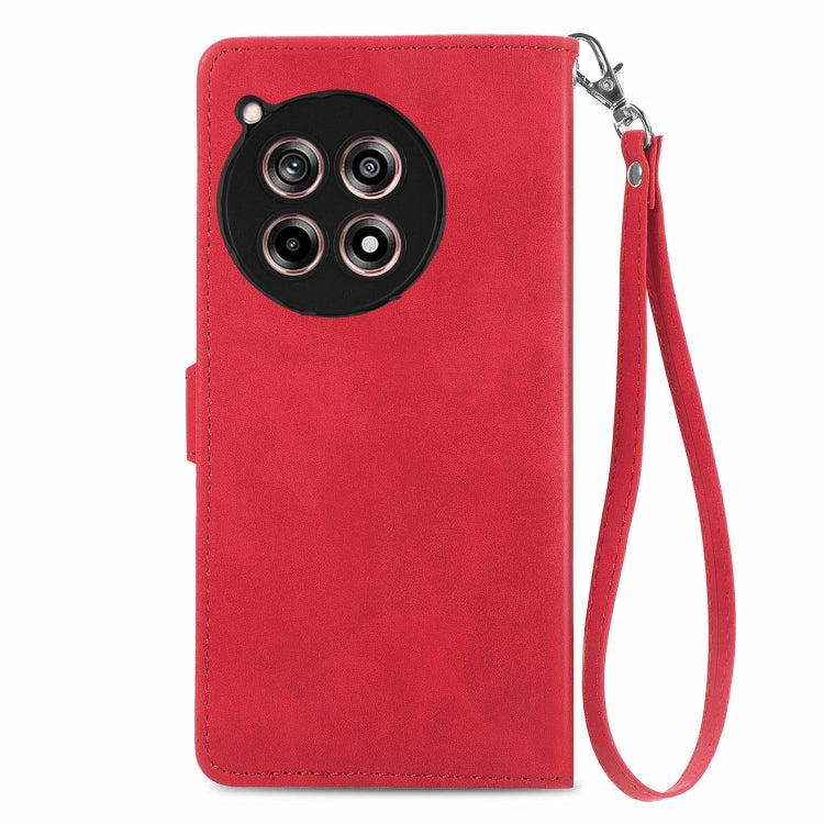 For OnePlus 12R Embossed Flower Zipper Leather Phone Case