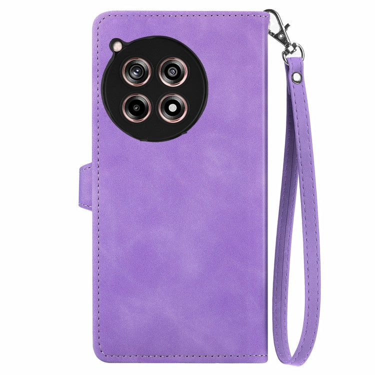For OnePlus 12R Embossed Flower Zipper Leather Phone Case