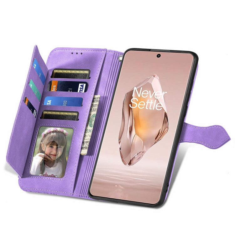 For OnePlus 12R Embossed Flower Zipper Leather Phone Case