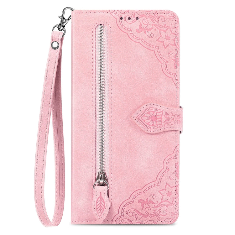 For Samsung Galaxy S20 Embossed Flower Zipper Leather Phone Case