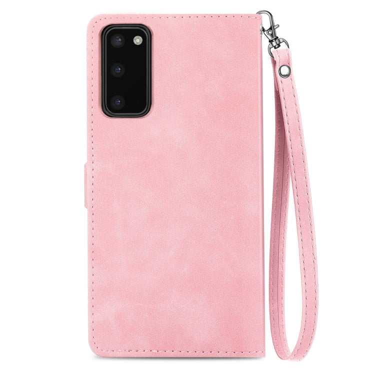 For Samsung Galaxy S20 Embossed Flower Zipper Leather Phone Case