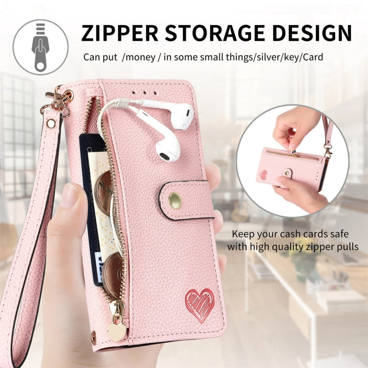 For iPhone 16 Love Zipper Lanyard Leather Phone Case