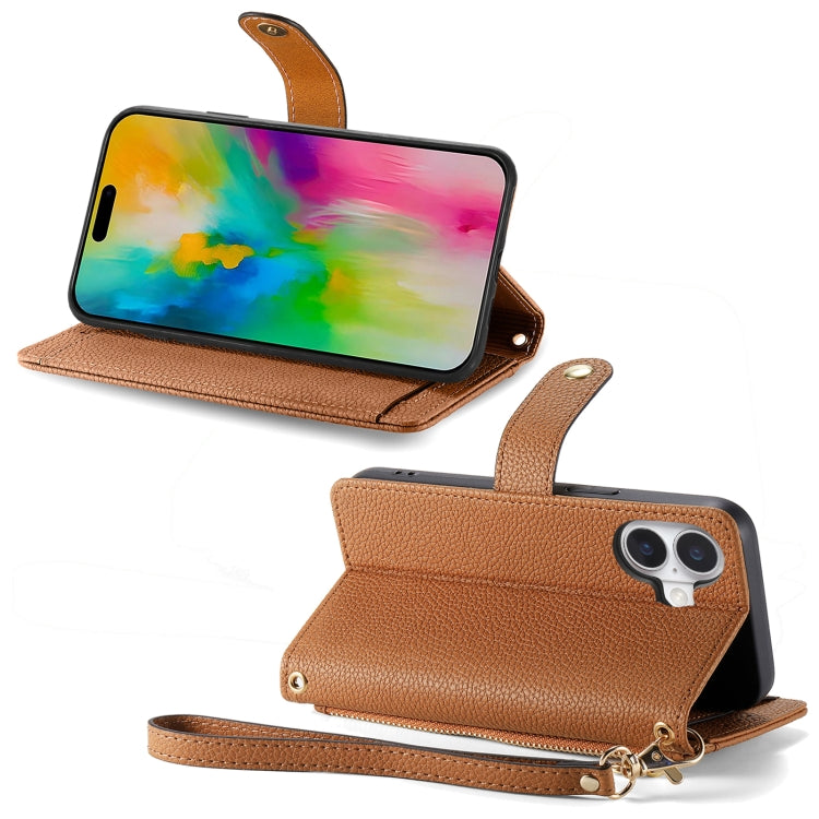 For iPhone 16 Love Zipper Lanyard Leather Phone Case