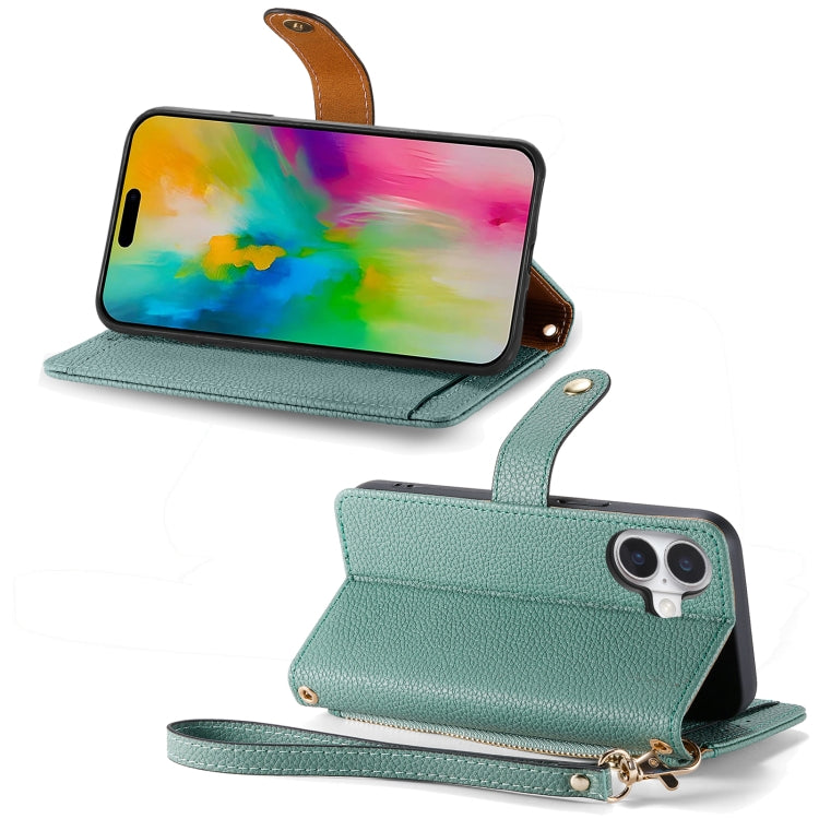 For iPhone 16 Love Zipper Lanyard Leather Phone Case