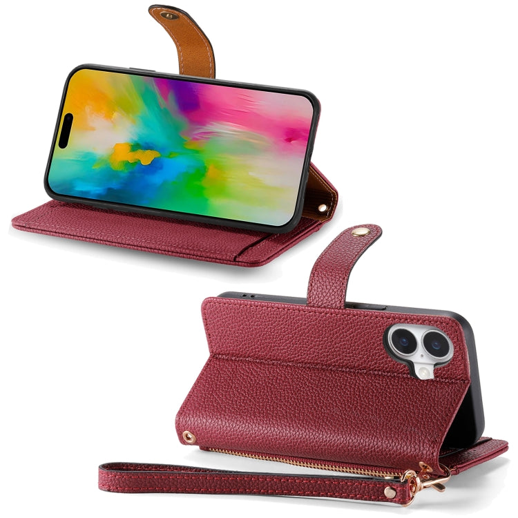 For iPhone 16 Love Zipper Lanyard Leather Phone Case
