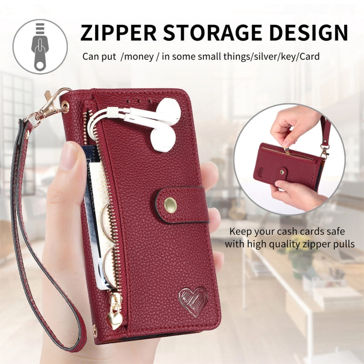 For iPhone 16 Love Zipper Lanyard Leather Phone Case