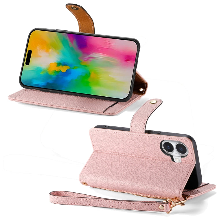 For iPhone 16 Plus Love Zipper Lanyard Leather Phone Case