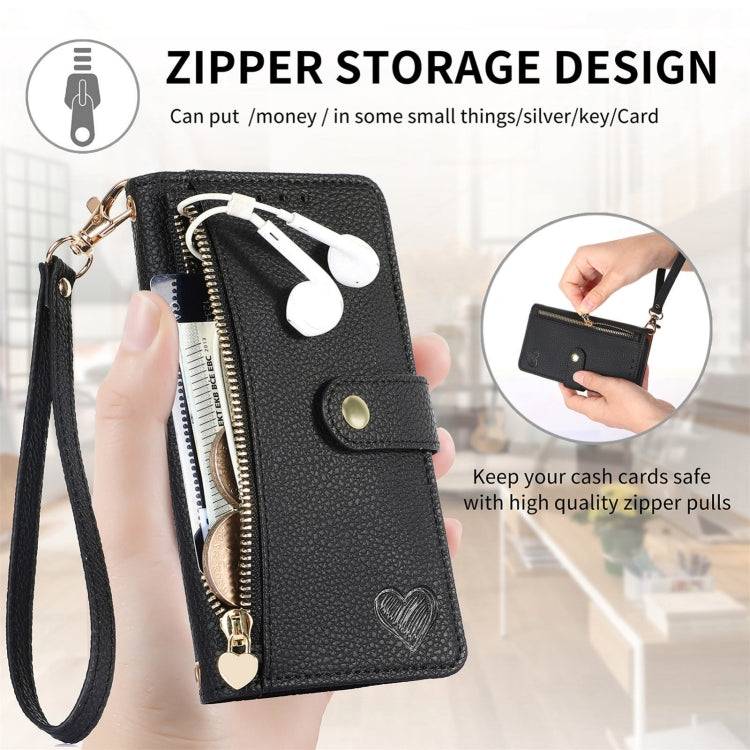 For iPhone 16 Plus Love Zipper Lanyard Leather Phone Case