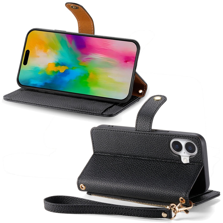 For iPhone 16 Pro Max Love Zipper Lanyard Leather Phone Case
