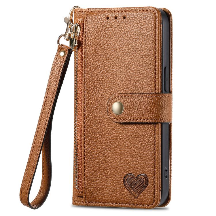 For iPhone 17e / 16e Love Zipper Lanyard Leather Phone Case