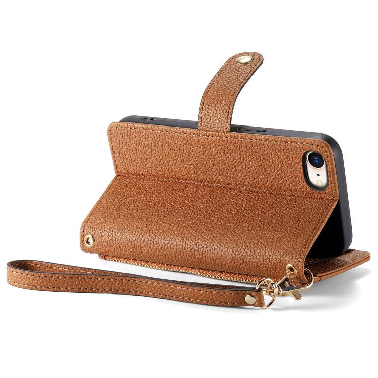 For iPhone 17e / 16e Love Zipper Lanyard Leather Phone Case