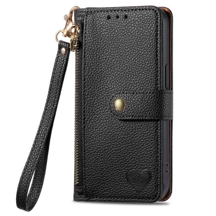 For iPhone 17e / 16e Love Zipper Lanyard Leather Phone Case