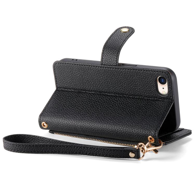 For iPhone 17e / 16e Love Zipper Lanyard Leather Phone Case