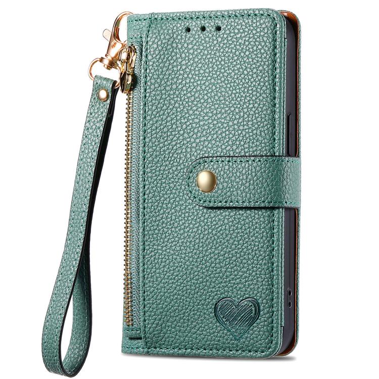 For iPhone 17e / 16e Love Zipper Lanyard Leather Phone Case