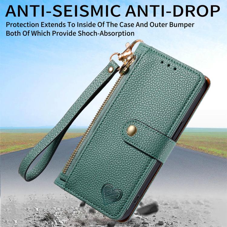 For iPhone 17e / 16e Love Zipper Lanyard Leather Phone Case