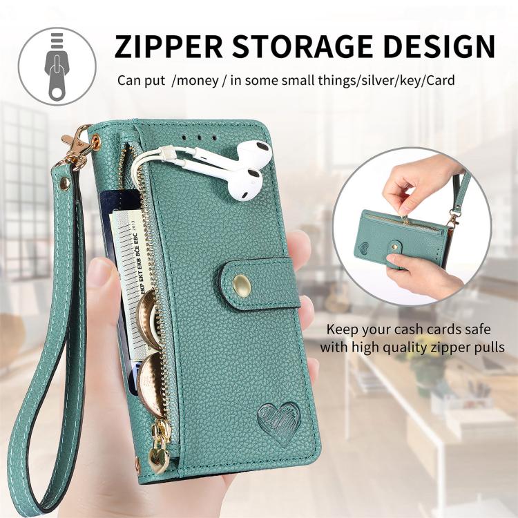 For iPhone 17e / 16e Love Zipper Lanyard Leather Phone Case