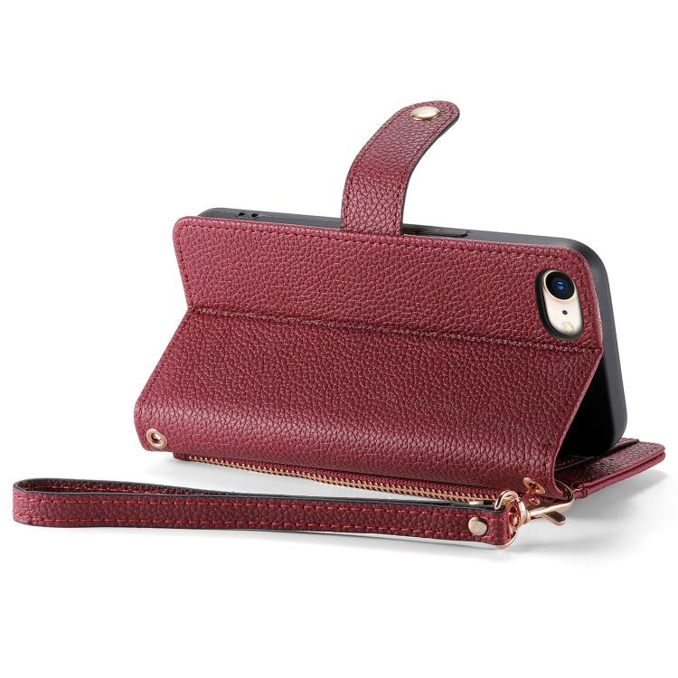 For iPhone 17e / 16e Love Zipper Lanyard Leather Phone Case