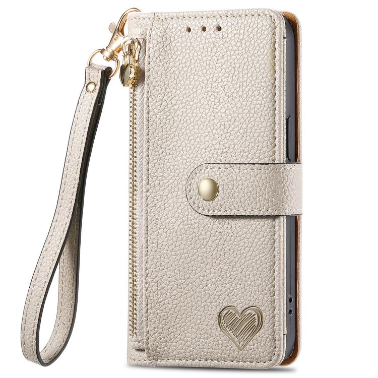 For iPhone 17e / 16e Love Zipper Lanyard Leather Phone Case