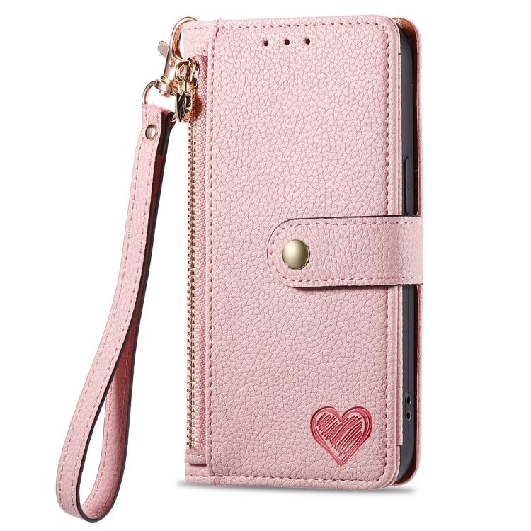 For iPhone 17 Love Zipper Lanyard Leather Phone Case