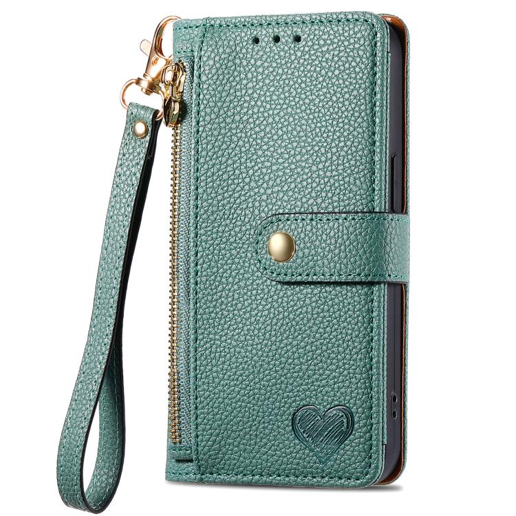 For iPhone 17 Love Zipper Lanyard Leather Phone Case