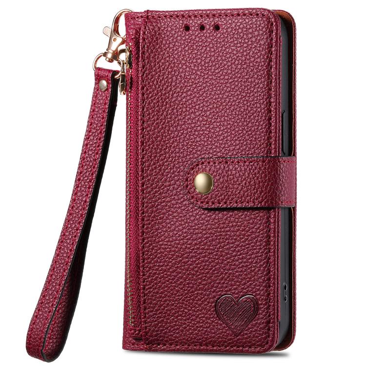 For iPhone 17 Love Zipper Lanyard Leather Phone Case