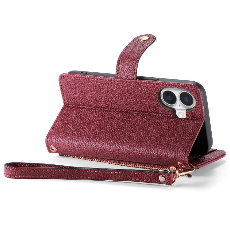 For iPhone 17 Love Zipper Lanyard Leather Phone Case