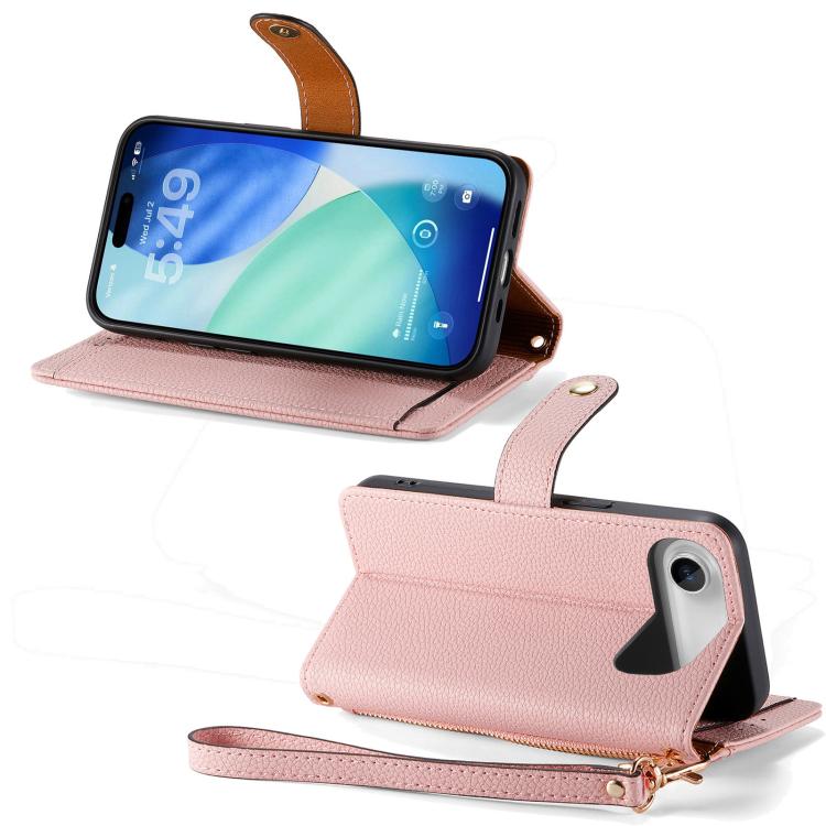 For iPhone Air Love Zipper Lanyard Leather Phone Case