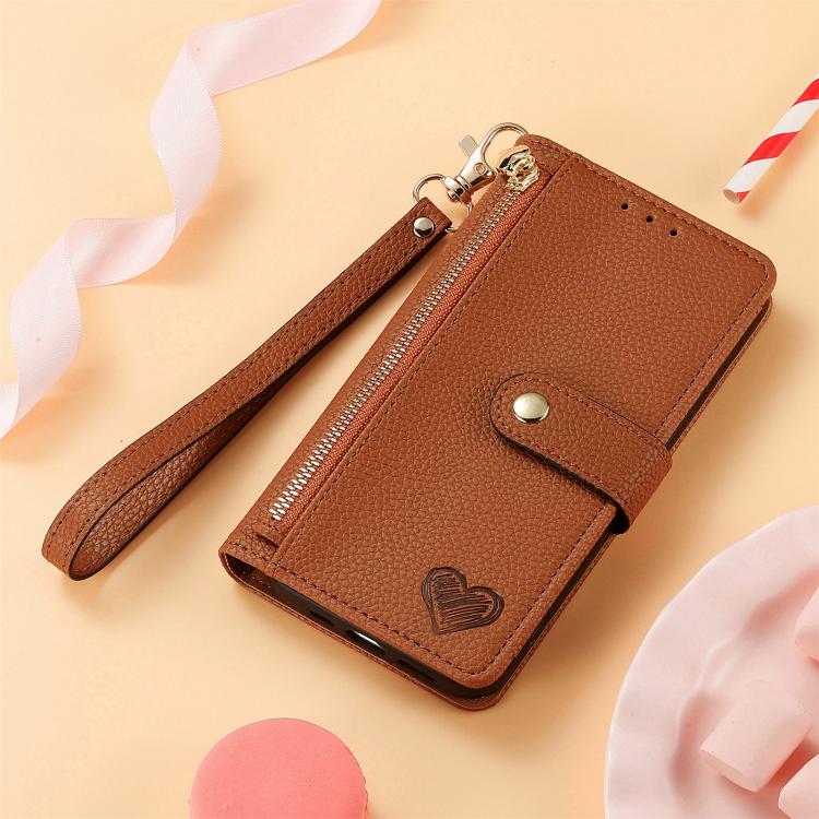 For iPhone Air Love Zipper Lanyard Leather Phone Case