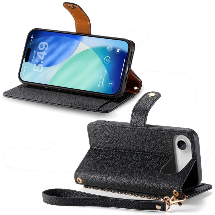 For iPhone Air Love Zipper Lanyard Leather Phone Case
