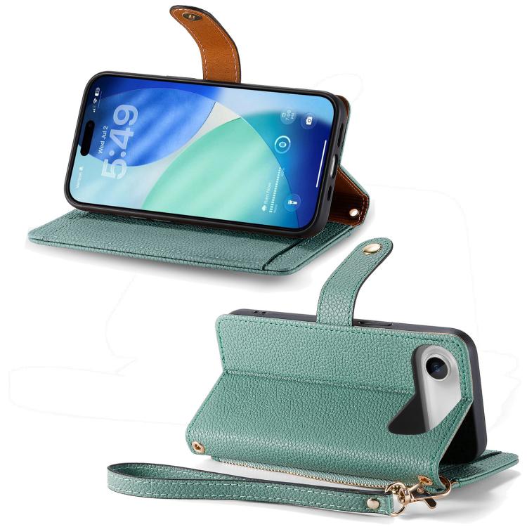 For iPhone Air Love Zipper Lanyard Leather Phone Case