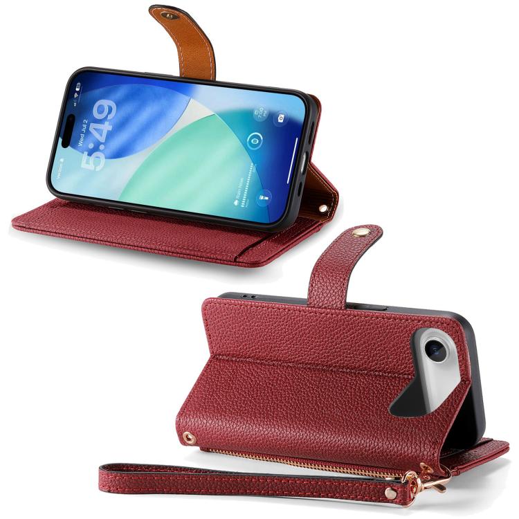 For iPhone Air Love Zipper Lanyard Leather Phone Case
